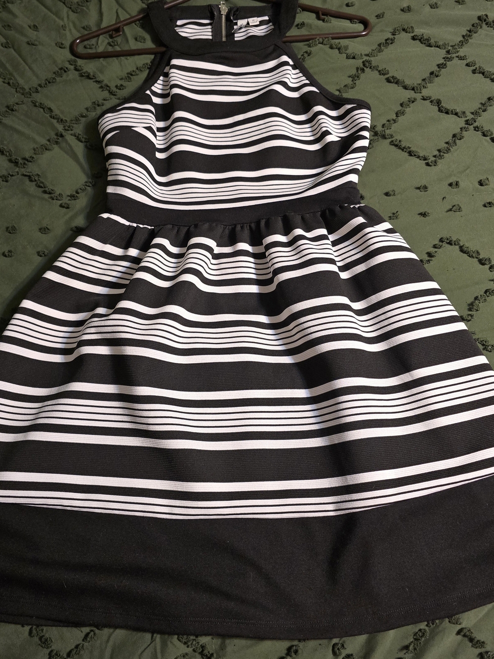 Speechless Black and White Striped Halter Mini Dress